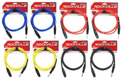 8 Rockville 6' Female Rean XLR to 1/4'' TRS  Cables (4 Colors x 2 of Each)