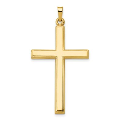14K Yellow Gold Hollow Cross Pendant 44mm length