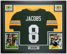 Josh Jacobs Autographed and Framed Green Green Bay Jersey Auto Beckett COA