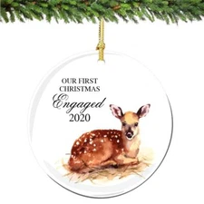 Our 1st Christmas Engaged Ornament 2022 Fawn Deer Porcelain Ornament Fianc� Fut
