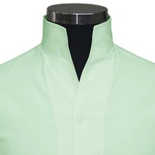 High Open Collar Mint 100 Cotton Shirt for Men's Tall Neck Wedding Party Summer