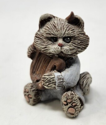 レアMinou-ettes by C. Pradalie - 1985 Cat Vintage Sarah's Attic Cat 1990 Figurine Half Angel Devil Mini