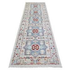 3'1"x10'2" Gray Anatolian Inspired Geometric Hand Knotted Wool Runner Rug R72409