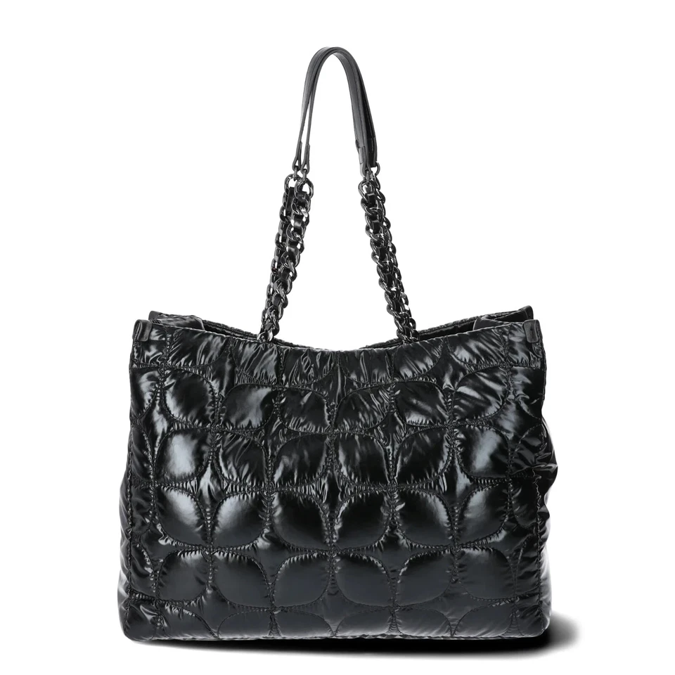 Cartera de mano Paris Hilton para mujer Carson acolchada de nailon con triple compartimento, negra Foto 2 de 4