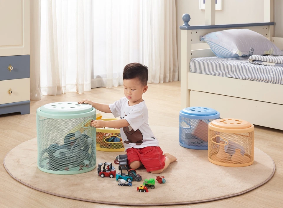 Small Button Stool with Cloud Shape handle Home Furniture Decor Toys Storage - Image 3 of 4