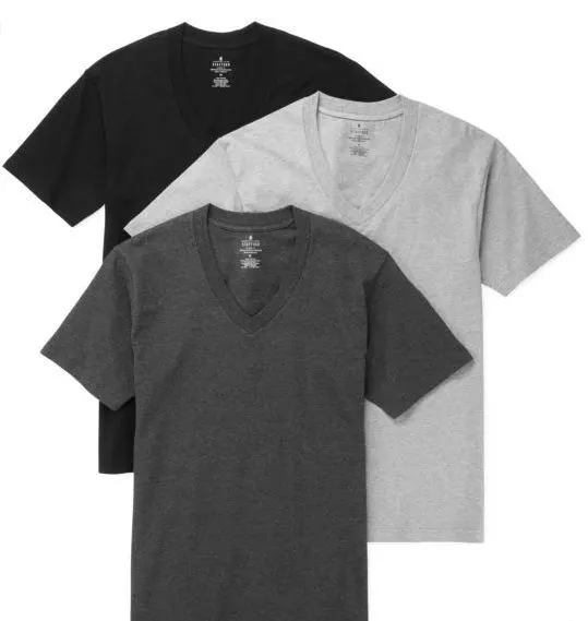 Stafford 3-Pack Men'S Heavy Weight 100% Cotton V-Neck T-Shirt  Black-Grey | Ebay