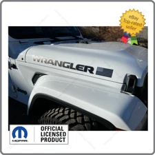 (2x) Jeep Wrangler Hood Decals Stickers Graphics USA FLAG Black Silver UV1F1