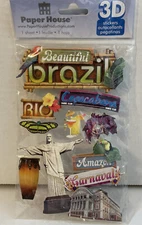 Paper House Production 3D Stickers BRAZIL 11 Piece Scrapbook Embellishments NOS