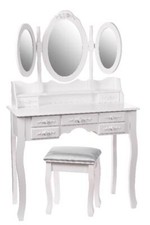 Mobile Specchiera Petineuse con Sgabello Imbottito in Legno MDF Bianco