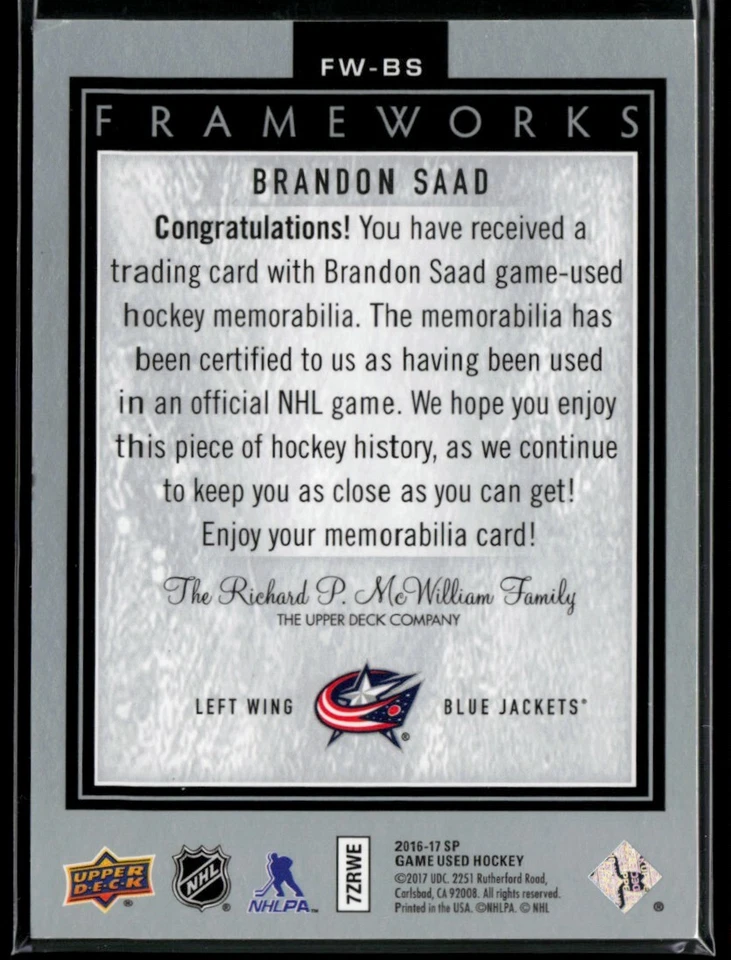 2016-17 SP Game Used Frameworks #FW-BS Brandon Saad - Image 2 of 2