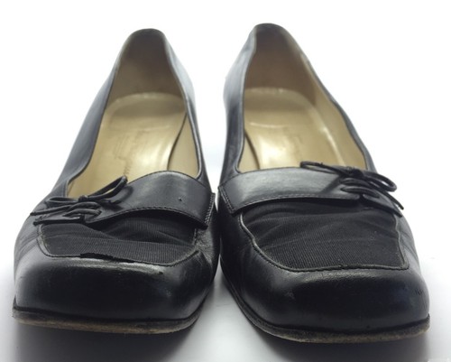SALVATORE FERRAGAMO Black Leather Lace-Up Bow Detail Pump Heels Sz 9B Italy Cute - 第 8/12 張圖片