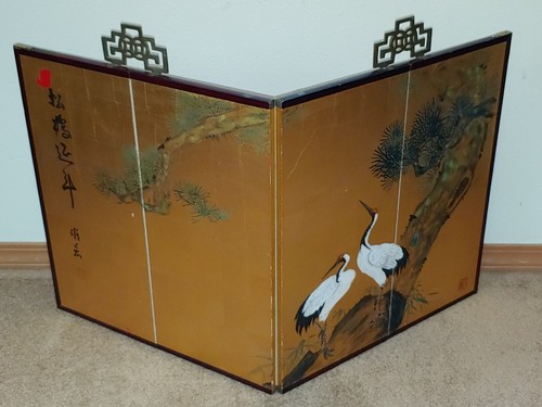 景维宏金漆松鹤延年挂屏 Chinese Watercolor Painting Pine Tree Cranes Gilt Artwork Hang Panel - Picture 14 of 24