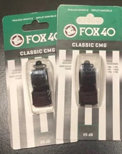 2 New Fox 40 Classic CMG Pealess Whistle Black Loud 115 dB Safety Sports