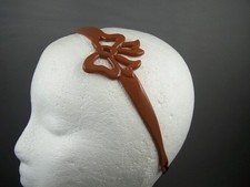 Brown side ribbon bow stretch soft jelly headband hair band grip teeth