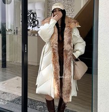 Thickened Warm Hooded Long Puffer Down Jacket Women's Fox Fur Collar Coats Parka