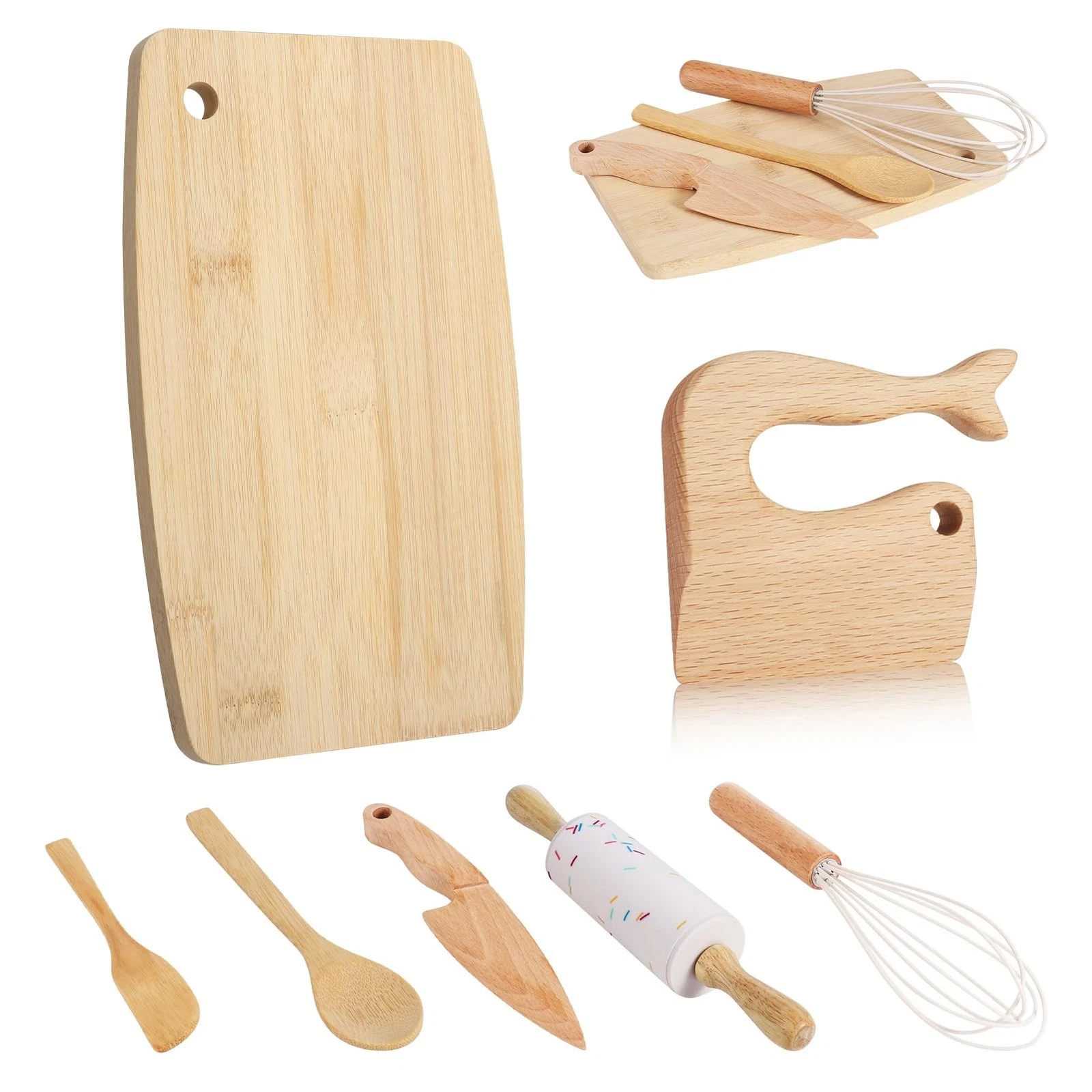 7 Pieces Wooden Set Cutting Board And Set for Real Cooking Kitchen Tools for ...