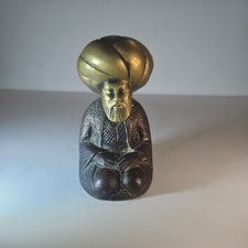 Vintage Brass Muslim Mystic Sufi in Contemplation Turban Paperweight Figurine