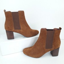 M&S Womens Boots UK 4 Brown Ankle Heels Ladies Suede Pull On Heel Shoes