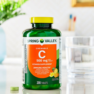 Vitamin C Chewable Tablets 500mg Immune Support Tropical Fruit Flavor 200 Count