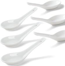 Soup Spoons Set of 6, Asian Ceramic 5.3" Ramen 6pcs, White