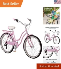 Perla 26-Inch Cruiser Bike - 7-Speed Comfort Bicycle for Adults - Stylish Pink