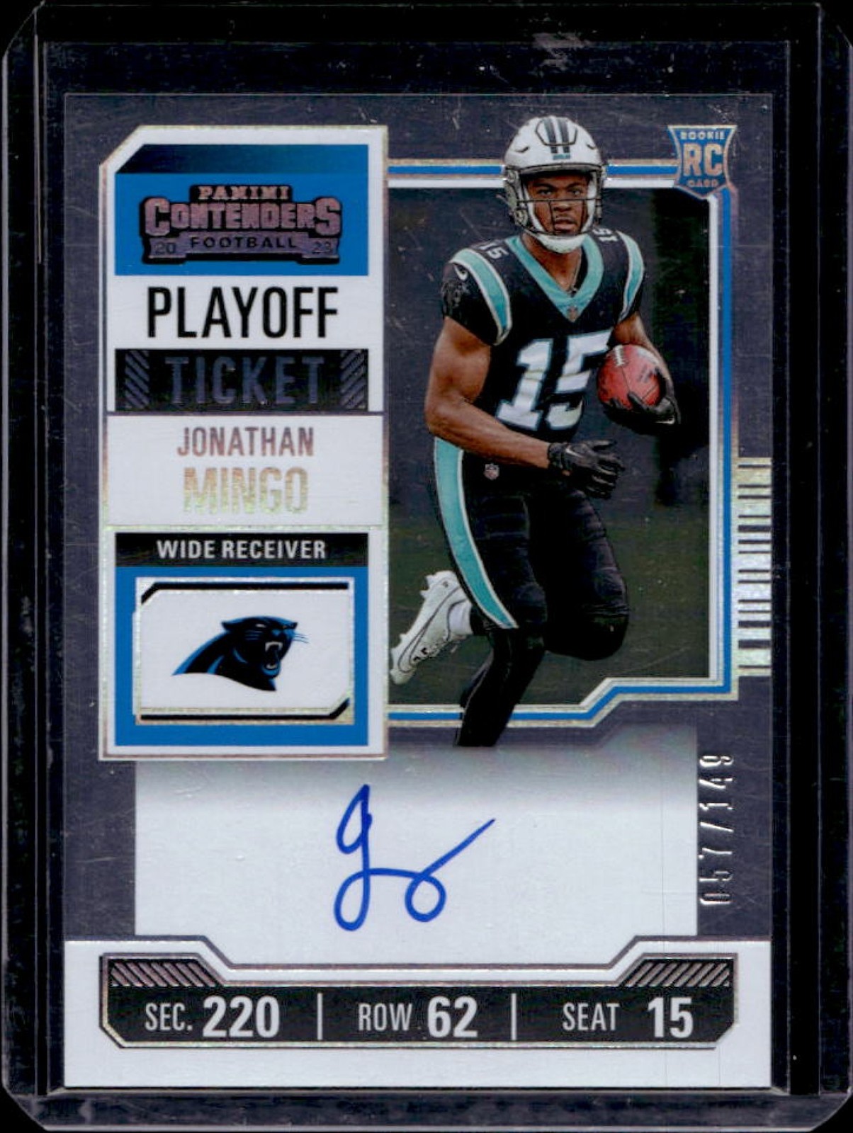 2023 Contenders Jonathan Mingo RC Playoff Ticket Auto #57/149 Panthers