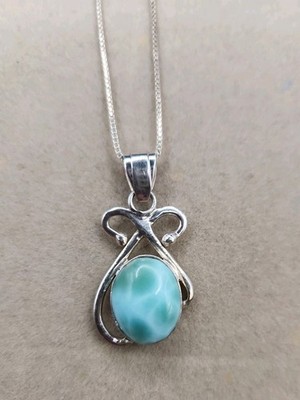 Estate Sterling Silver/925 Larimar Pendant With 925 Box Chain
