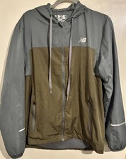 New Balance Medium Full Zip Hooded Windbraker Jacket - Olive Green 