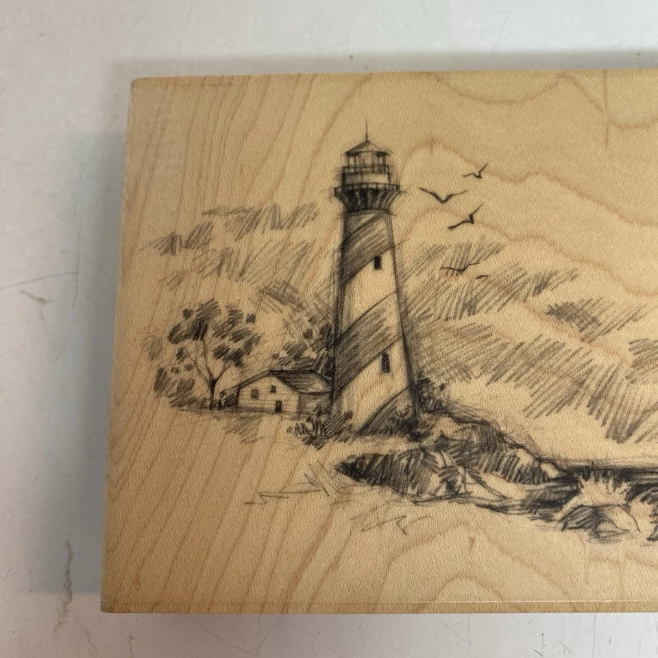 Sello de goma montado en madera faro Inkadinkado 97173-X mar océano playa Foto 2 de 4