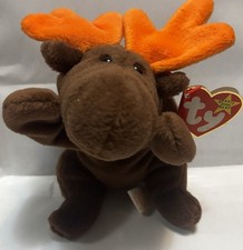 1993 TY Beanie Baby - CHOCOLATE The Moose with Orange Antlers New with Tag