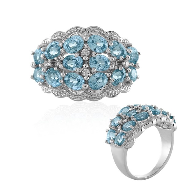 Cavill Ring 925 Sterling Silber Platin 3,76Ct Oval Blauer Zirkon Damen-image