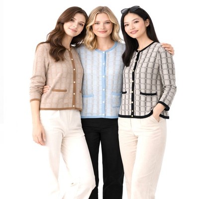Jersey Strickjacke Frau Klassisch Buttons Casual Elegant Viele Farben Art 21010A