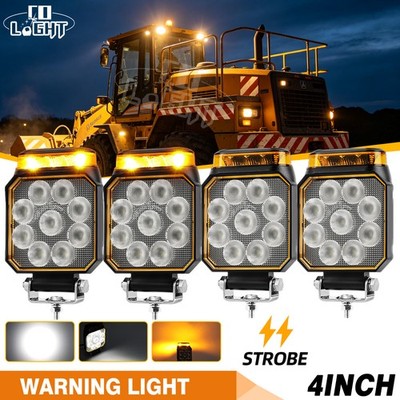 4x LED Arbeitsscheinwerfer Warnlicht Gelb Stroboskop 12V 24V Traktor LKW Bagger
