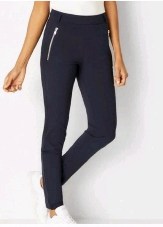 Anatomie Marisa Women's Small Navy Blue Flat Front Side Zip Slim Ankle Pants New