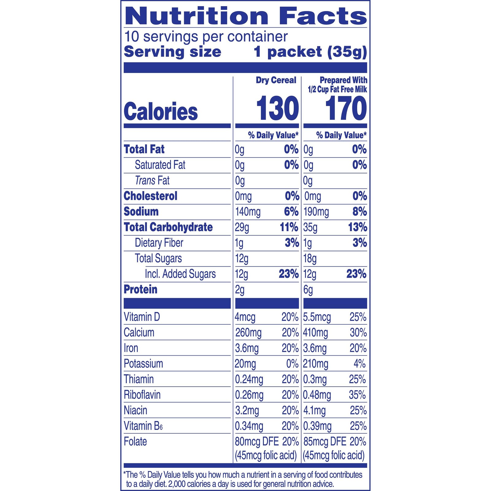 Instant Hot Cereal, Bananas and Cream, 1.23 Ounce, 10 Packets