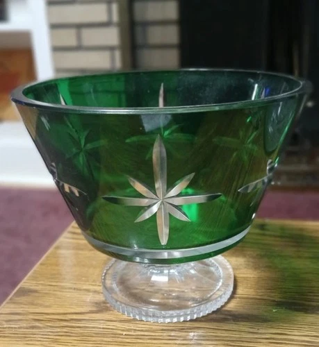Vintage Waterford Marquis Crystal Compote Bowl, Footed, Pedestal, Emerald Green
