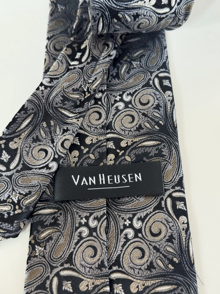 New Mens Van Heusen Taupe Atwood Paisley Silk Blend Classic Neck Tie Necktie - Изображение 3 из 3