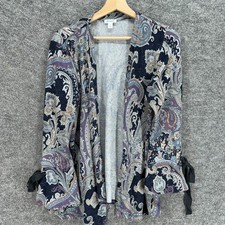 Westport Top Women S Gray Geometric Open Front Long Sleeve Breathable Cardigan