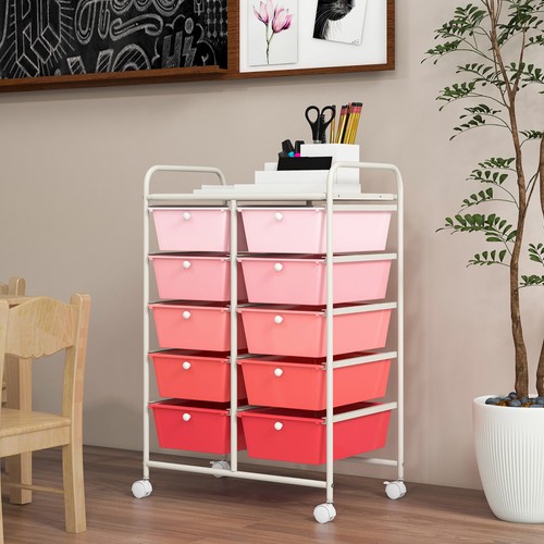 10-Drawer Rolling Storage Cart Tools Scrapbook Paper Organizer Pink Gradient - Picture 2 of 10