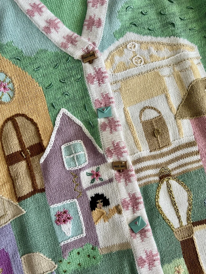 NUEVO SIN ETIQUETAS CUENTOS TEJIDO Cárdigan Suéter Talla Pequeña Casa Temática Foto 2 de 3