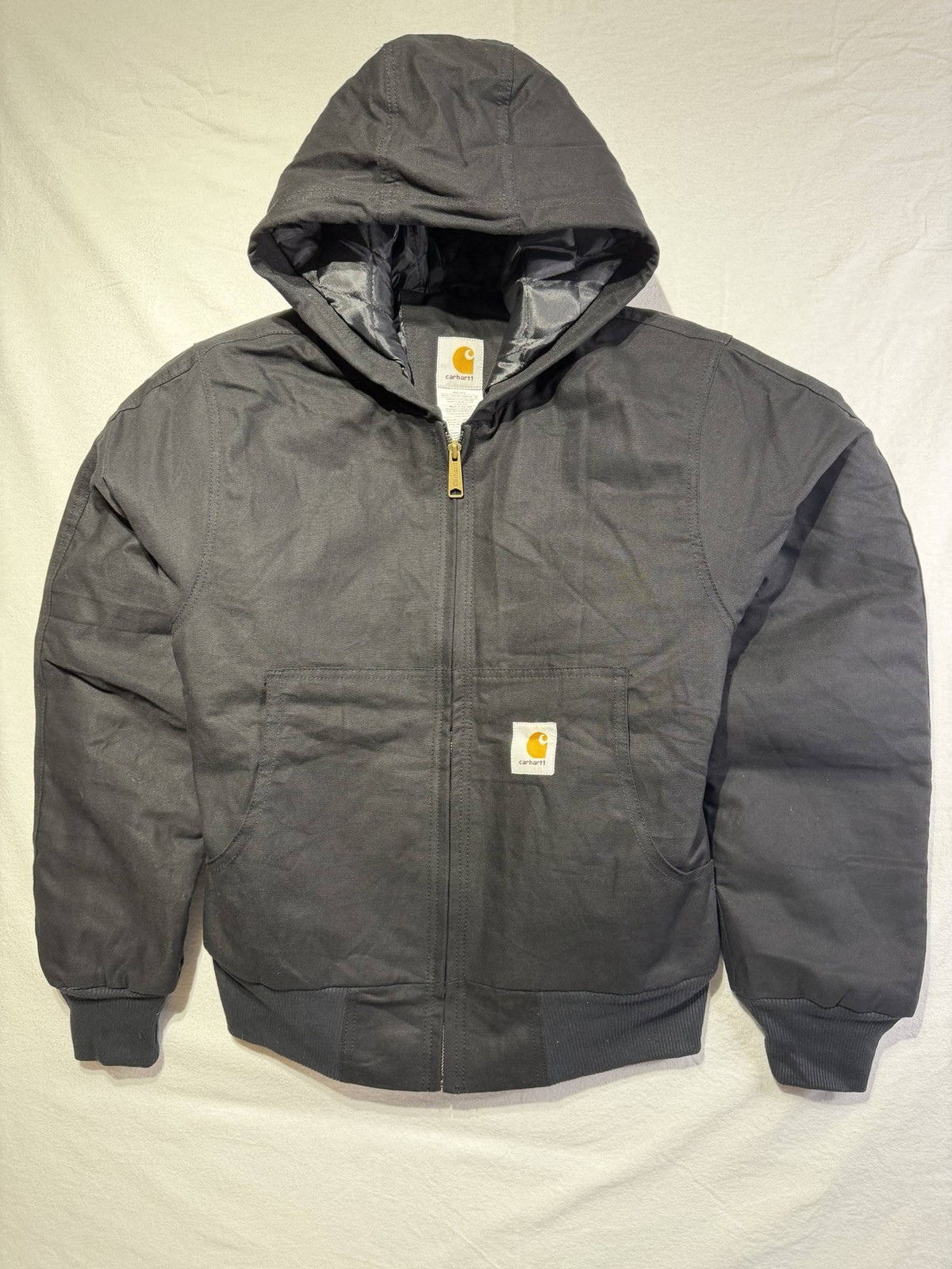 Carhartt Black Canvas Zip Up Workwear Quilted Lined Jacket Small Reworked image 2