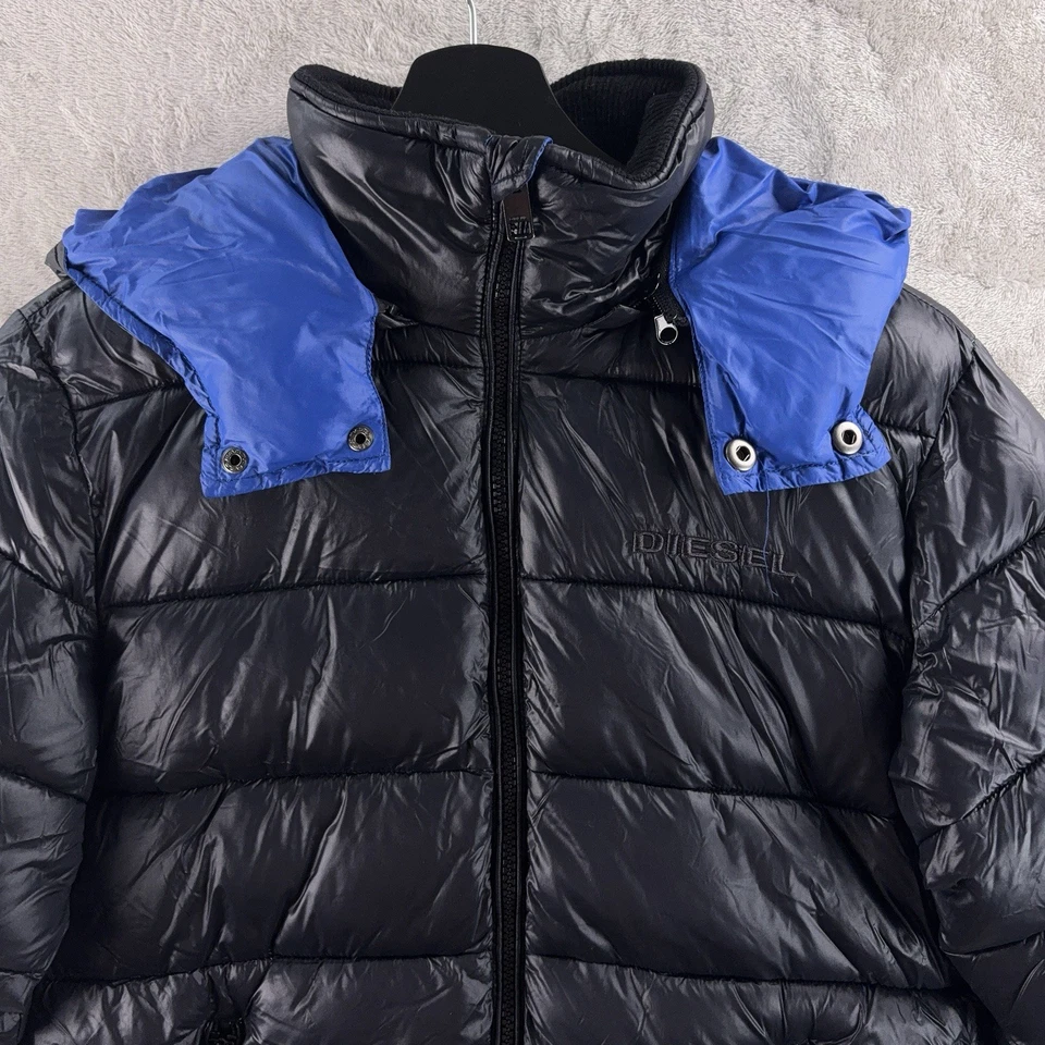 Chaqueta Diesel Puffer Juvenil Talla 10/12 Negro Azul Abrigo de Invierno Acolchado con Capucha Foto 3 de 4