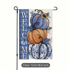 Welcome Fall-Blue Pumpkin-Decorative Garden Flag