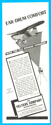 Felters Insulation Stinson Voyager airplane aviation Boston print ad 1941