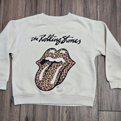 Zara Kids Rolling Stones Leopard Tongue Graphic Sweatshirt Off-White Size 8-9