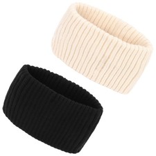 Non Slip Wide Thick Knitted Ear Warmer Headbands for Women Black White Set