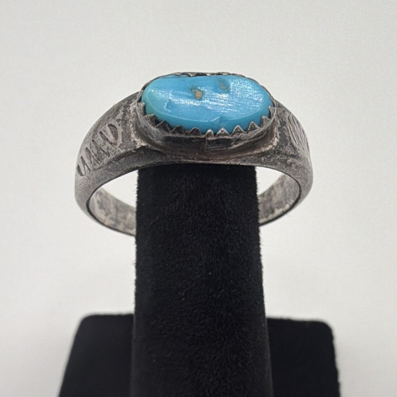 Sterling Silver Oval Blue Turquoise Bezel-Set Ring Size 10  5.42g