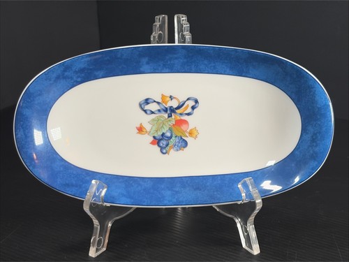 Bernardaud Limoges France Borghese Blue Yellow Rope 9” Relish Dish