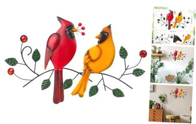YIYA Metal Bird Wall Decor Parrot Wall Art Decor Red Birds Cardinals Colorful 