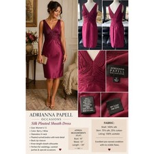 Adrianna Papell Silk Berry Pleated Sheath Dress Sz 12 Cocktail Wedding